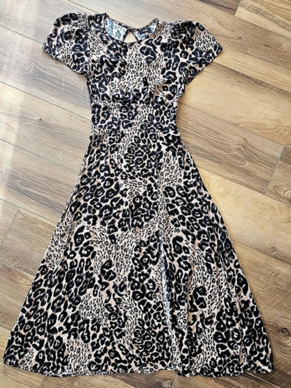 AFRM Lala Midi Dress Leopard Print Brown & Black Size Medium